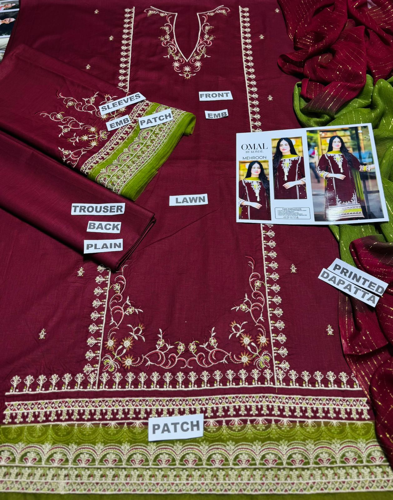 Omal By Komal -3 Pc Lawn Embroidred Suit - JME011
