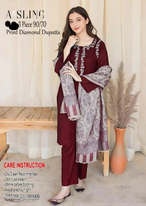 AISLING - 3 Pc Dhanak Embroidred Suit - JM1550