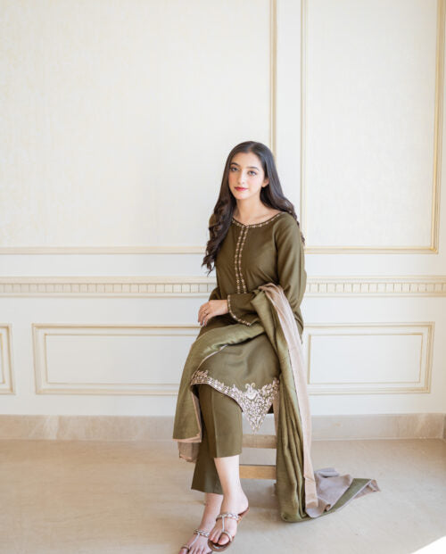 AISLING - 3 Pc Dhanak Embroidred Suit - JM1318