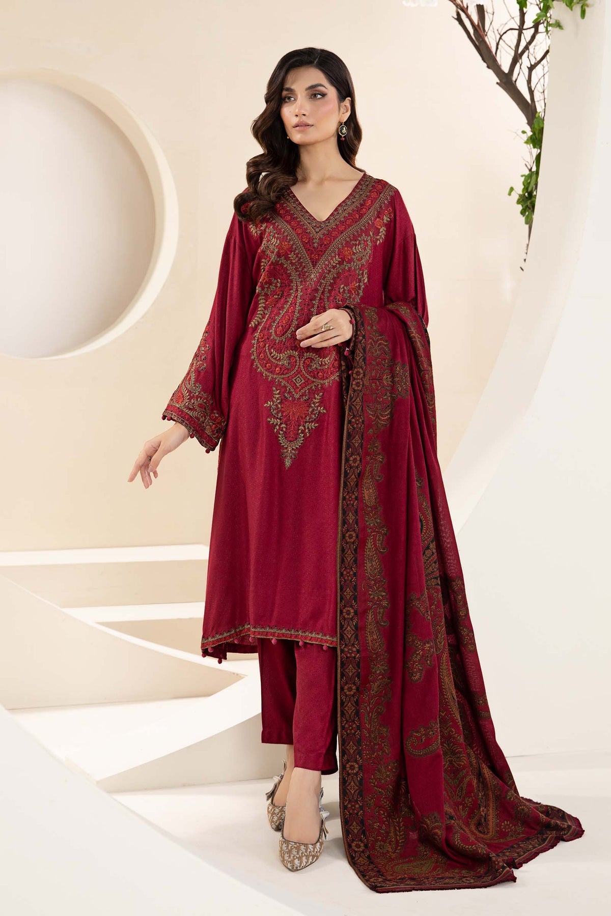 Maria B - 3 PC Dhanak Embroidred Suit - JME1526