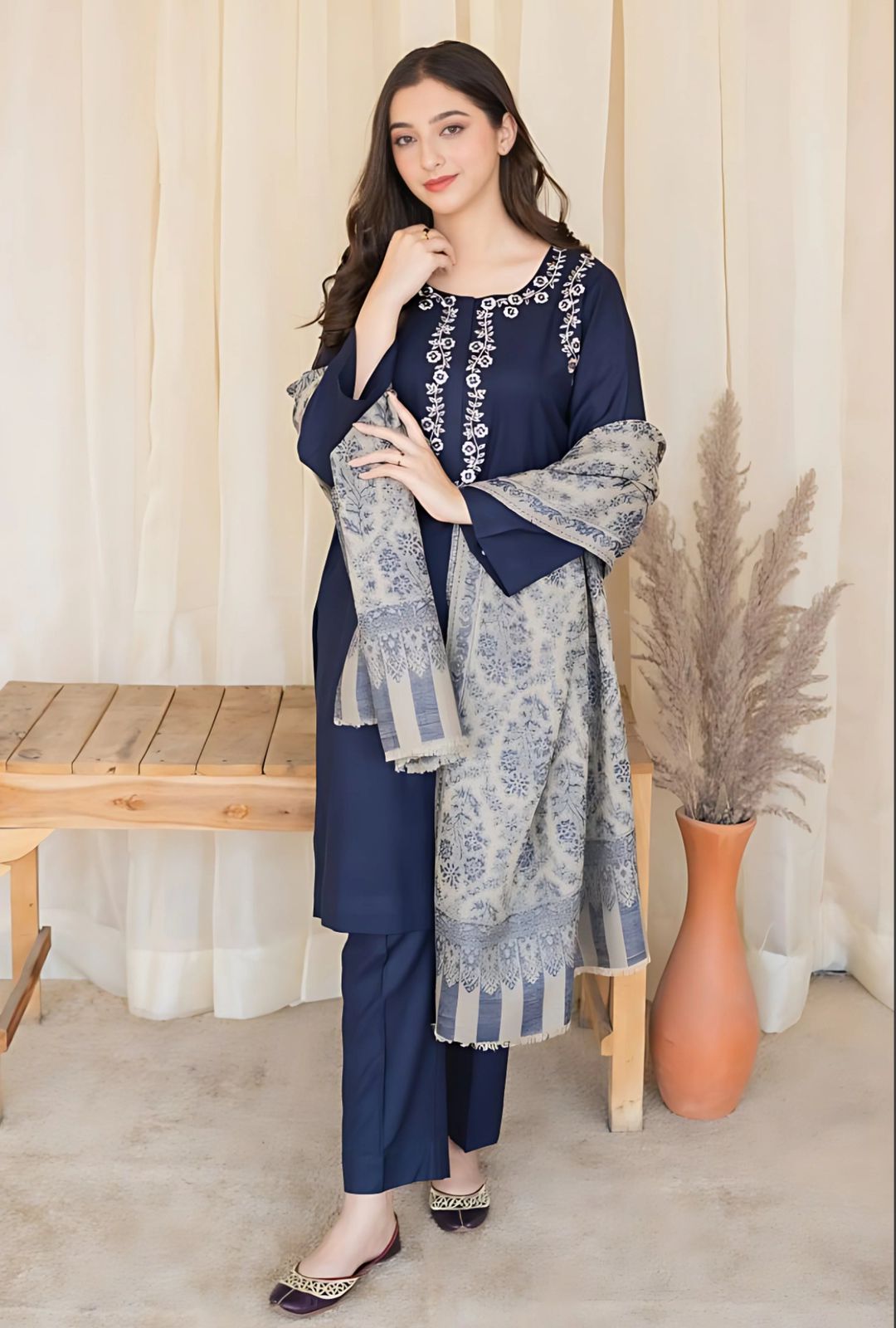 Aisling - 3 Piece Dhanak Embroidred Suit - JM1345