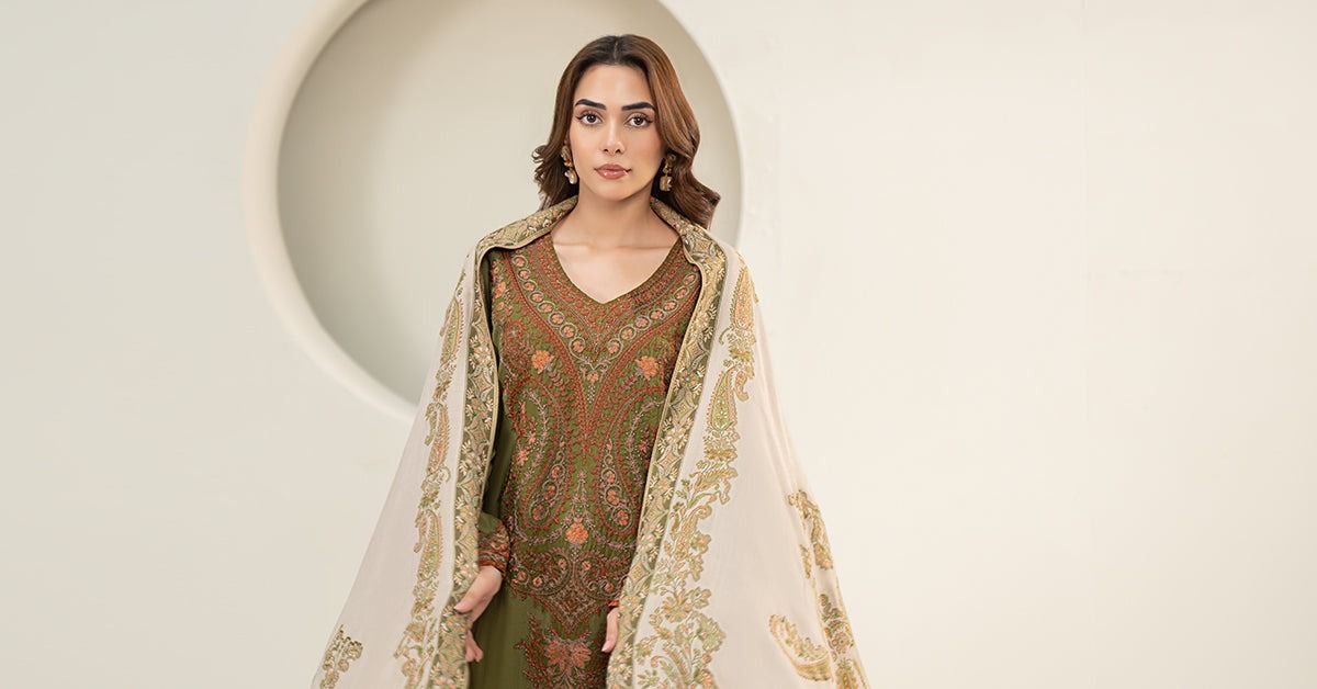 Maria B - 3 PC Dhanak Embroidred Suit - JME1527