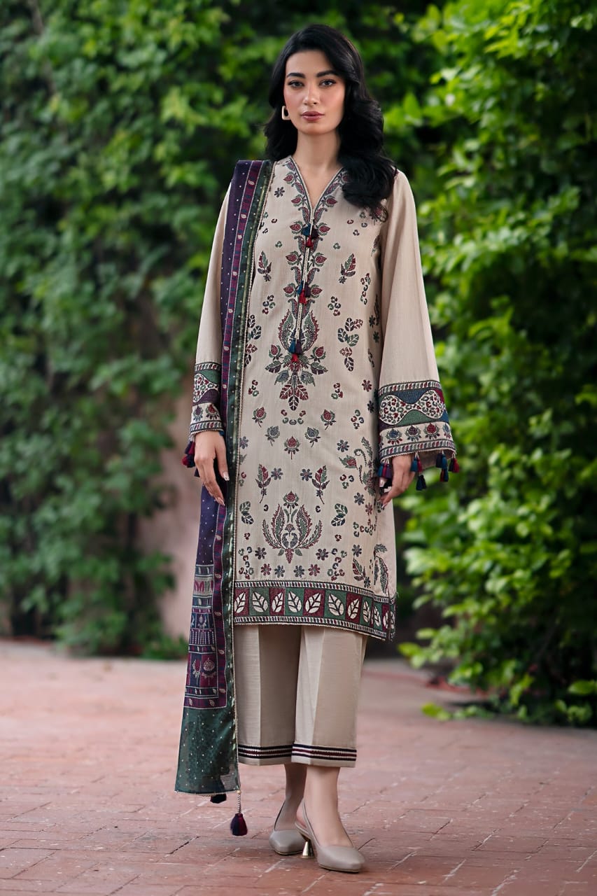 Jazmin - 3 Pc Dhanak Embroidred Suit - JME1657