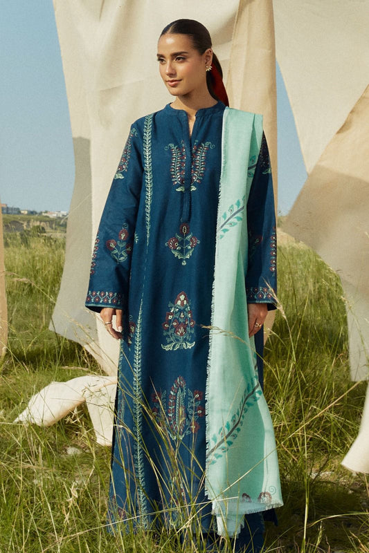 Zara Shah Jhan - 3 Pc Dhanak Embroidred Suit - JME1358