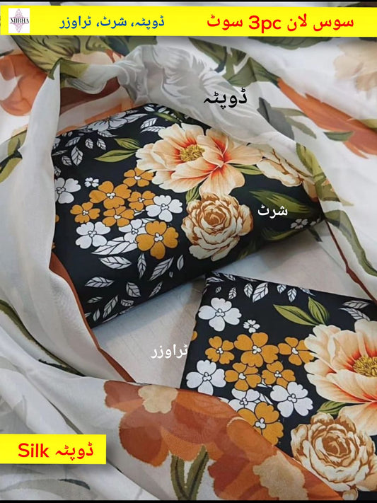 JMC - 3 PC DIGITAL PRINTED SWISS SUIT -Sw019