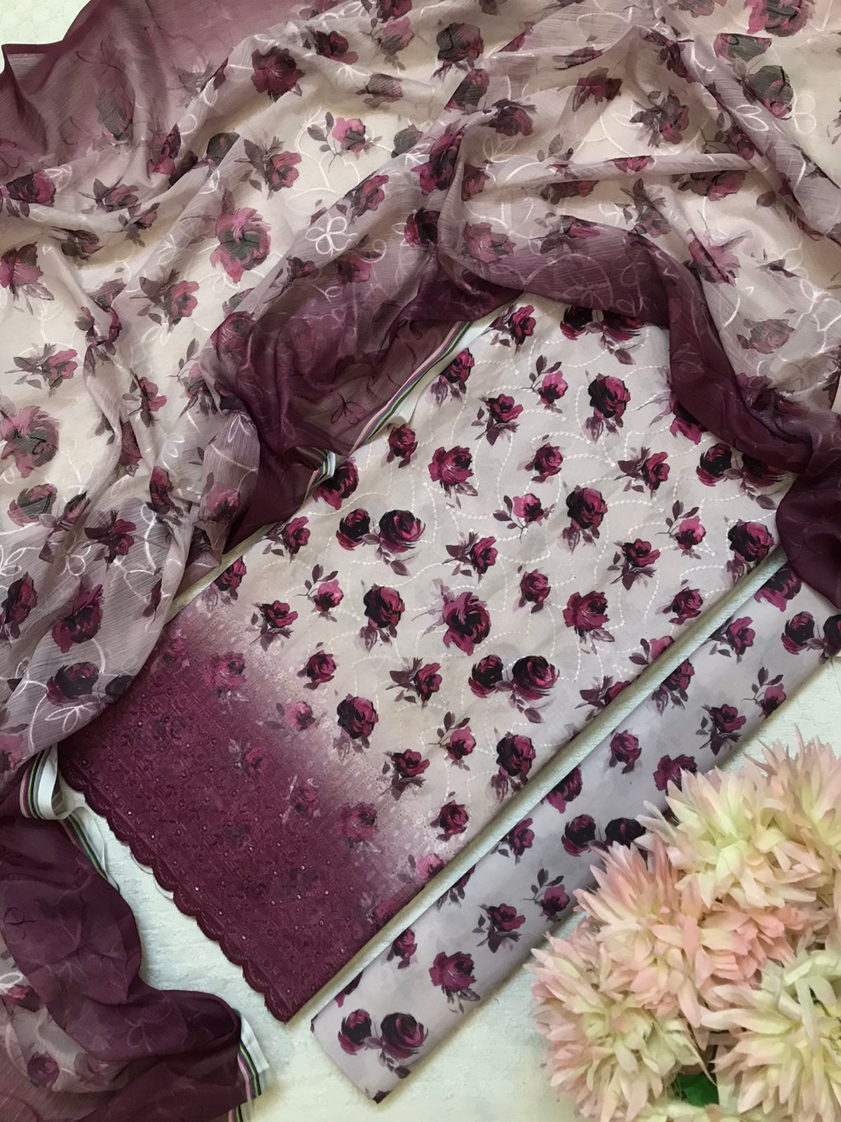 JMC - 3 PC SWISS CHIKANKARI SUIT - SC007