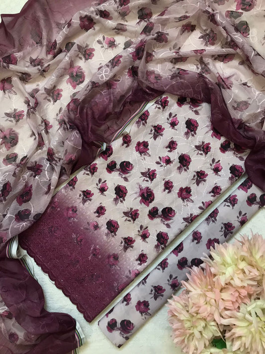 JMC - 3 PC SWISS CHIKANKARI SUIT - SC007