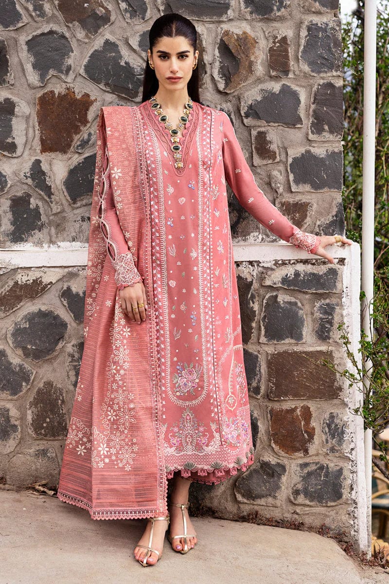QALAMKAR -3PC Lawn Embriodered Shirt With Slub Duppata-JM78