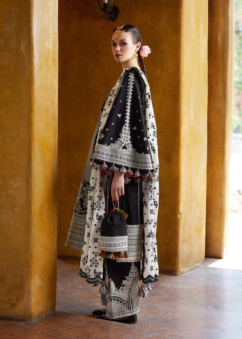 HUSASAIN REHAR -3PC Lawn Embriodered Shirt With khadi net Duppata-JM74