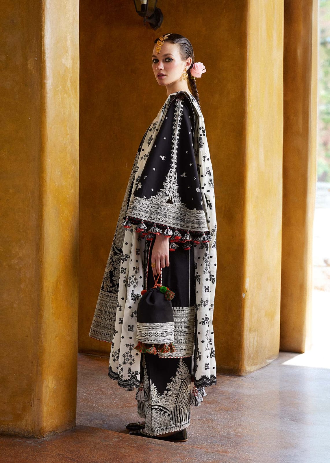 HUSASAIN REHAR -3PC Lawn Embriodered Shirt With khadi net Duppata-JM74