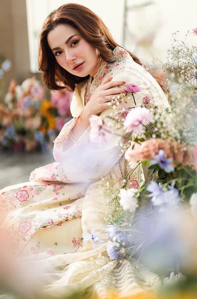 QALAMKAR -3PC Lawn Embriodered Shirt With khadi net Duppata-JM71