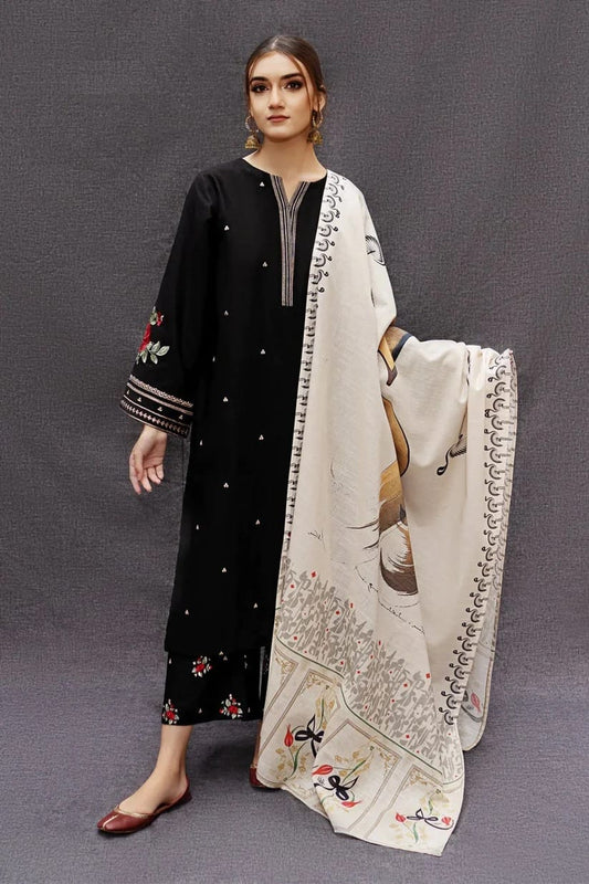 Urge - 3 PC Dhanak Embroidred Suit With Pashmina Twill Shawl - JM1378